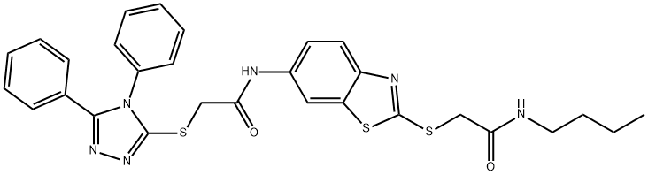 N-(2-{[2-(butylamino)-2-oxoethyl]sulfanyl}-1,3-benzothiazol-6-yl)-2-[(4,5-diphenyl-4H-1,2,4-triazol-3-yl)sulfanyl]acetamide Struktur