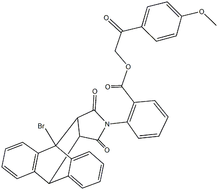 2-(4-methoxyphenyl)-2-oxoethyl 2-(1-bromo-16,18-dioxo-17-azapentacyclo[6.6.5.0~2,7~.0~9,14~.0~15,19~]nonadeca-2,4,6,9,11,13-hexaen-17-yl)benzoate Struktur