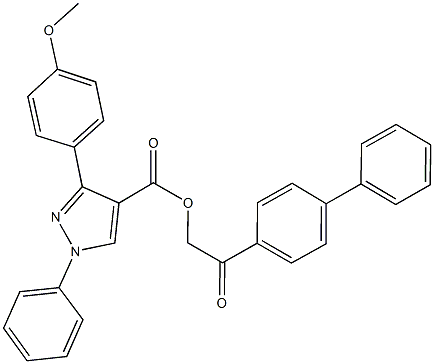 2-[1,1'-biphenyl]-4-yl-2-oxoethyl 3-(4-methoxyphenyl)-1-phenyl-1H-pyrazole-4-carboxylate Struktur