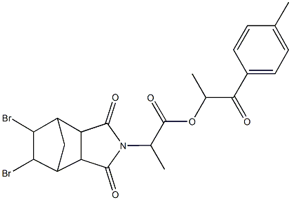 1-methyl-2-(4-methylphenyl)-2-oxoethyl 2-(8,9-dibromo-3,5-dioxo-4-azatricyclo[5.2.1.0~2,6~]dec-4-yl)propanoate Struktur