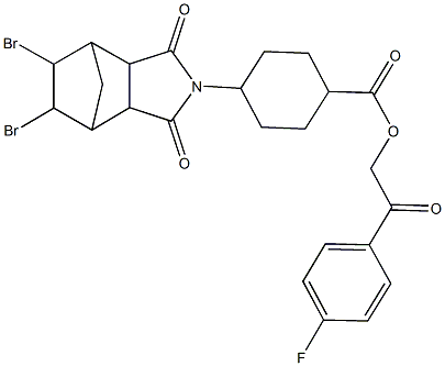 2-(4-fluorophenyl)-2-oxoethyl 4-(8,9-dibromo-3,5-dioxo-4-azatricyclo[5.2.1.0~2,6~]dec-4-yl)cyclohexanecarboxylate Struktur