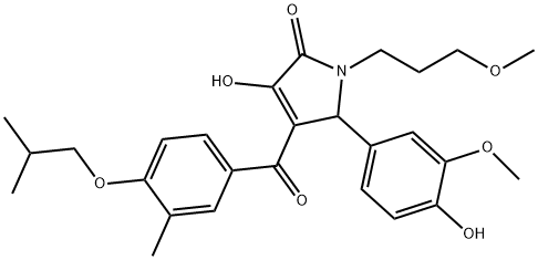 3-hydroxy-5-(4-hydroxy-3-methoxyphenyl)-4-(4-isobutoxy-3-methylbenzoyl)-1-(3-methoxypropyl)-1,5-dihydro-2H-pyrrol-2-one Struktur