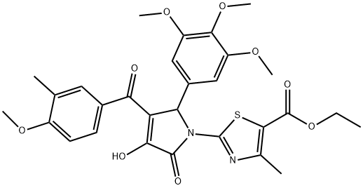 ethyl 2-[3-hydroxy-4-(4-methoxy-3-methylbenzoyl)-2-oxo-5-(3,4,5-trimethoxyphenyl)-2,5-dihydro-1H-pyrrol-1-yl]-4-methyl-1,3-thiazole-5-carboxylate Struktur