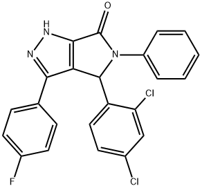 4-(2,4-dichlorophenyl)-3-(4-fluorophenyl)-5-phenyl-4,5-dihydropyrrolo[3,4-c]pyrazol-6(1H)-one Struktur