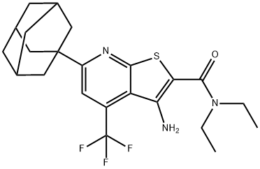 6-(1-adamantyl)-3-amino-N,N-diethyl-4-(trifluoromethyl)thieno[2,3-b]pyridine-2-carboxamide Struktur