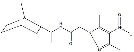 N-(1-bicyclo[2.2.1]hept-2-ylethyl)-2-{4-nitro-3,5-dimethyl-1H-pyrazol-1-yl}acetamide Struktur