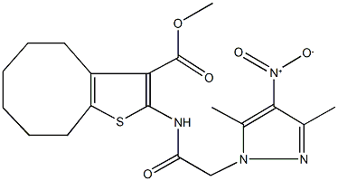 methyl 2-[({4-nitro-3,5-dimethyl-1H-pyrazol-1-yl}acetyl)amino]-4,5,6,7,8,9-hexahydrocycloocta[b]thiophene-3-carboxylate Struktur