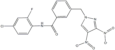 3-({3,4-bisnitro-1H-pyrazol-1-yl}methyl)-N-(4-chloro-2-fluorophenyl)benzamide Struktur