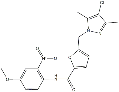 5-[(4-chloro-3,5-dimethyl-1H-pyrazol-1-yl)methyl]-N-{2-nitro-4-methoxyphenyl}-2-furamide Struktur