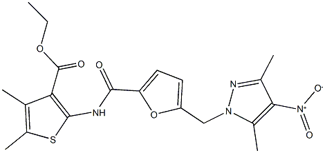 ethyl 2-{[5-({4-nitro-3,5-dimethyl-1H-pyrazol-1-yl}methyl)-2-furoyl]amino}-4,5-dimethyl-3-thiophenecarboxylate Struktur