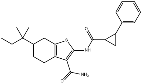 6-tert-pentyl-2-{[(2-phenylcyclopropyl)carbonyl]amino}-4,5,6,7-tetrahydro-1-benzothiophene-3-carboxamide Struktur