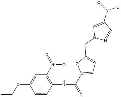 N-{4-ethoxy-2-nitrophenyl}-5-({4-nitro-1H-pyrazol-1-yl}methyl)-2-furamide Struktur