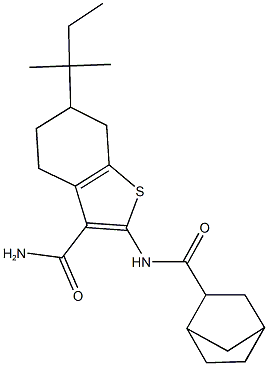 2-[(bicyclo[2.2.1]hept-2-ylcarbonyl)amino]-6-tert-pentyl-4,5,6,7-tetrahydro-1-benzothiophene-3-carboxamide Struktur