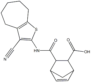 3-{[(3-cyano-5,6,7,8-tetrahydro-4H-cyclohepta[b]thiophen-2-yl)amino]carbonyl}bicyclo[2.2.1]hept-5-ene-2-carboxylic acid Struktur