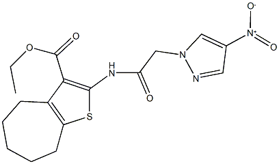 ethyl 2-[({4-nitro-1H-pyrazol-1-yl}acetyl)amino]-5,6,7,8-tetrahydro-4H-cyclohepta[b]thiophene-3-carboxylate Struktur