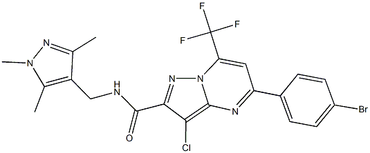 5-(4-bromophenyl)-3-chloro-7-(trifluoromethyl)-N-[(1,3,5-trimethyl-1H-pyrazol-4-yl)methyl]pyrazolo[1,5-a]pyrimidine-2-carboxamide Struktur