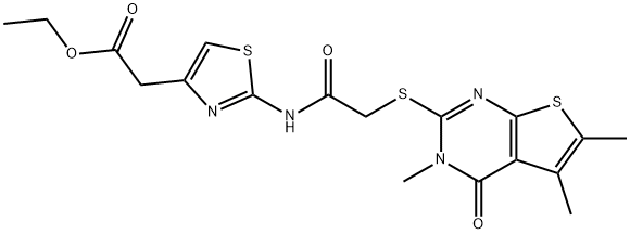 ethyl [2-({[(3,5,6-trimethyl-4-oxo-3,4-dihydrothieno[2,3-d]pyrimidin-2-yl)sulfanyl]acetyl}amino)-1,3-thiazol-4-yl]acetate Struktur