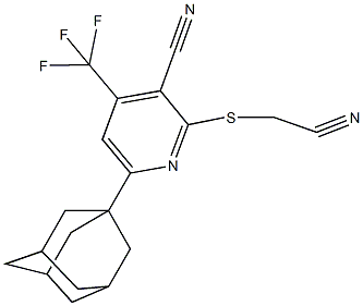 6-(1-adamantyl)-2-[(cyanomethyl)sulfanyl]-4-(trifluoromethyl)nicotinonitrile Struktur