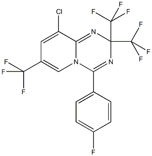 9-chloro-4-(4-fluorophenyl)-2,2,7-tris(trifluoromethyl)-2H-pyrido[1,2-a][1,3,5]triazine Struktur