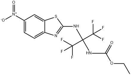 ethyl 2,2,2-trifluoro-1-({6-nitro-1,3-benzothiazol-2-yl}amino)-1-(trifluoromethyl)ethylcarbamate Struktur