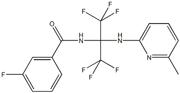 3-fluoro-N-[2,2,2-trifluoro-1-[(6-methyl-2-pyridinyl)amino]-1-(trifluoromethyl)ethyl]benzamide Struktur