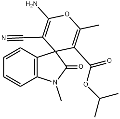 isopropyl 6'-amino-5'-cyano-1,2'-dimethyl-1,3-dihydro-2-oxospiro[2H-indole-3,4'-(4'H)-pyran]-3'-carboxylate Struktur