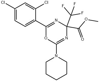 methyl 2-(2,4-dichlorophenyl)-6-(1-piperidinyl)-4-(trifluoromethyl)-4H-1,3,5-oxadiazine-4-carboxylate Struktur