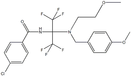 4-chloro-N-[2,2,2-trifluoro-1-[(4-methoxybenzyl)(2-methoxyethyl)amino]-1-(trifluoromethyl)ethyl]benzamide Struktur