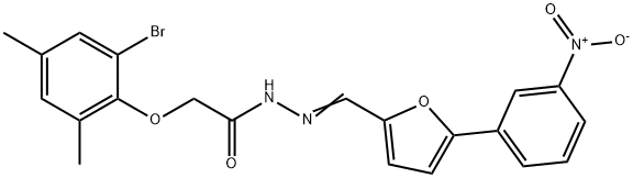 2-(2-bromo-4,6-dimethylphenoxy)-N'-[(5-{3-nitrophenyl}-2-furyl)methylene]acetohydrazide Struktur