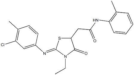 2-{2-[(3-chloro-4-methylphenyl)imino]-3-ethyl-4-oxo-1,3-thiazolidin-5-yl}-N-(2-methylphenyl)acetamide Struktur