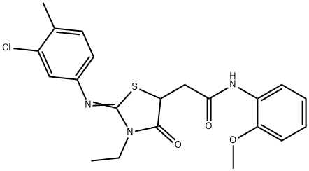 2-{2-[(3-chloro-4-methylphenyl)imino]-3-ethyl-4-oxo-1,3-thiazolidin-5-yl}-N-(2-methoxyphenyl)acetamide Struktur