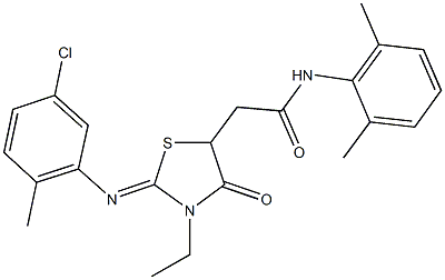 2-{2-[(5-chloro-2-methylphenyl)imino]-3-ethyl-4-oxo-1,3-thiazolidin-5-yl}-N-(2,6-dimethylphenyl)acetamide Struktur