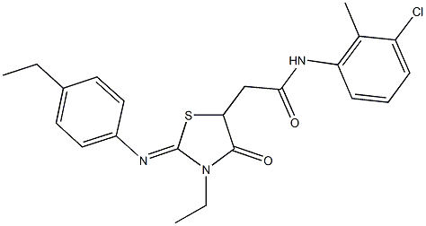 N-(3-chloro-2-methylphenyl)-2-{3-ethyl-2-[(4-ethylphenyl)imino]-4-oxo-1,3-thiazolidin-5-yl}acetamide Struktur