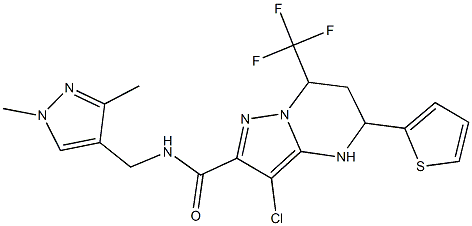 3-chloro-N-[(1,3-dimethyl-1H-pyrazol-4-yl)methyl]-5-(2-thienyl)-7-(trifluoromethyl)-4,5,6,7-tetrahydropyrazolo[1,5-a]pyrimidine-2-carboxamide Struktur