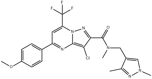 3-chloro-N-[(1,3-dimethyl-1H-pyrazol-4-yl)methyl]-5-(4-methoxyphenyl)-N-methyl-7-(trifluoromethyl)pyrazolo[1,5-a]pyrimidine-2-carboxamide Struktur