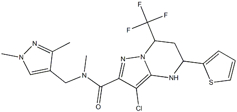 3-chloro-N-[(1,3-dimethyl-1H-pyrazol-4-yl)methyl]-N-methyl-5-(2-thienyl)-7-(trifluoromethyl)-4,5,6,7-tetrahydropyrazolo[1,5-a]pyrimidine-2-carboxamide Struktur