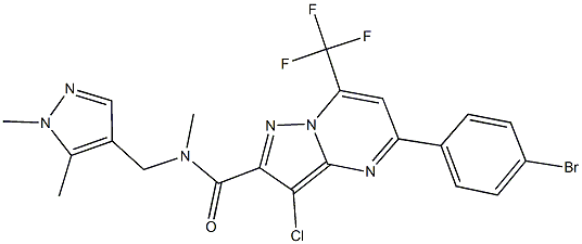 5-(4-bromophenyl)-3-chloro-N-[(1,5-dimethyl-1H-pyrazol-4-yl)methyl]-N-methyl-7-(trifluoromethyl)pyrazolo[1,5-a]pyrimidine-2-carboxamide Struktur