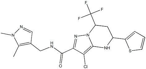 3-chloro-N-[(1,5-dimethyl-1H-pyrazol-4-yl)methyl]-5-(2-thienyl)-7-(trifluoromethyl)-4,5,6,7-tetrahydropyrazolo[1,5-a]pyrimidine-2-carboxamide Struktur