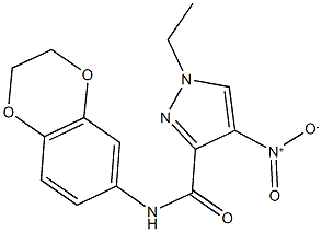 N-(2,3-dihydro-1,4-benzodioxin-6-yl)-1-ethyl-4-nitro-1H-pyrazole-3-carboxamide Struktur