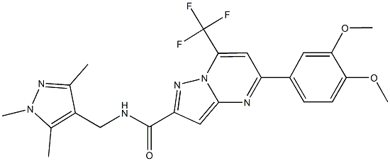 5-(3,4-dimethoxyphenyl)-7-(trifluoromethyl)-N-[(1,3,5-trimethyl-1H-pyrazol-4-yl)methyl]pyrazolo[1,5-a]pyrimidine-2-carboxamide Struktur