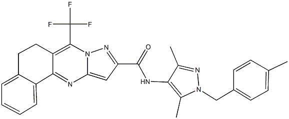 N-[3,5-dimethyl-1-(4-methylbenzyl)-1H-pyrazol-4-yl]-7-(trifluoromethyl)-5,6-dihydrobenzo[h]pyrazolo[5,1-b]quinazoline-10-carboxamide Struktur