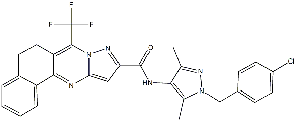 N-[1-(4-chlorobenzyl)-3,5-dimethyl-1H-pyrazol-4-yl]-7-(trifluoromethyl)-5,6-dihydrobenzo[h]pyrazolo[5,1-b]quinazoline-10-carboxamide Struktur