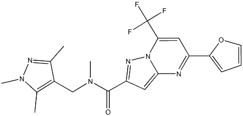 5-(2-furyl)-N-methyl-7-(trifluoromethyl)-N-[(1,3,5-trimethyl-1H-pyrazol-4-yl)methyl]pyrazolo[1,5-a]pyrimidine-2-carboxamide Struktur