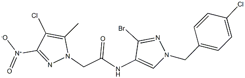 N-[3-bromo-1-(4-chlorobenzyl)-1H-pyrazol-4-yl]-2-{4-chloro-3-nitro-5-methyl-1H-pyrazol-1-yl}acetamide Struktur