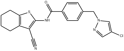 4-[(4-chloro-1H-pyrazol-1-yl)methyl]-N-(3-cyano-4,5,6,7-tetrahydro-1-benzothien-2-yl)benzamide Struktur