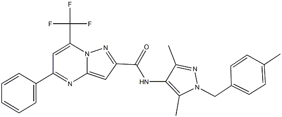 N-[3,5-dimethyl-1-(4-methylbenzyl)-1H-pyrazol-4-yl]-5-phenyl-7-(trifluoromethyl)pyrazolo[1,5-a]pyrimidine-2-carboxamide Struktur