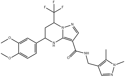 5-(3,4-dimethoxyphenyl)-N-[(1,5-dimethyl-1H-pyrazol-4-yl)methyl]-7-(trifluoromethyl)-4,5,6,7-tetrahydropyrazolo[1,5-a]pyrimidine-3-carboxamide Struktur