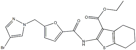 ethyl 2-({5-[(4-bromo-1H-pyrazol-1-yl)methyl]-2-furoyl}amino)-4,5,6,7-tetrahydro-1-benzothiophene-3-carboxylate Struktur