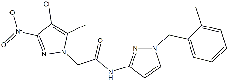 2-{4-chloro-3-nitro-5-methyl-1H-pyrazol-1-yl}-N-[1-(2-methylbenzyl)-1H-pyrazol-3-yl]acetamide Struktur