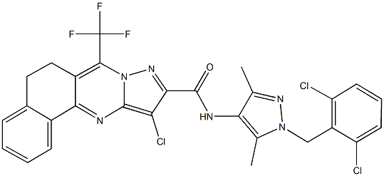 11-chloro-N-[1-(2,6-dichlorobenzyl)-3,5-dimethyl-1H-pyrazol-4-yl]-7-(trifluoromethyl)-5,6-dihydrobenzo[h]pyrazolo[5,1-b]quinazoline-10-carboxamide Struktur